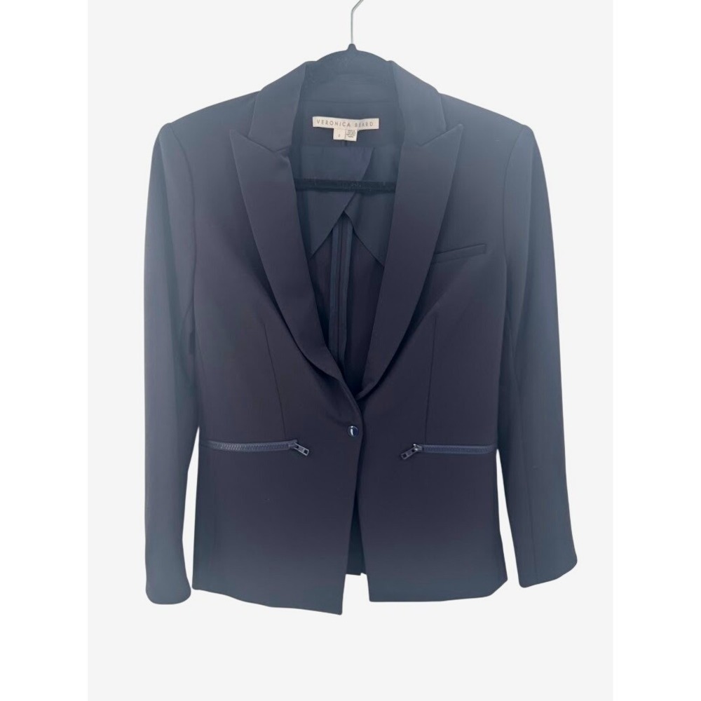 Veronica Beard Scuba Blazer Navy Blue Single Button Peak Lapel Size 2 - Picture 3 of 11